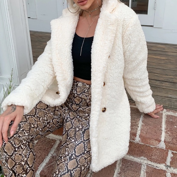 Jackets & Blazers - Cozy Button up Teddy Oversized collared Jacket Coat